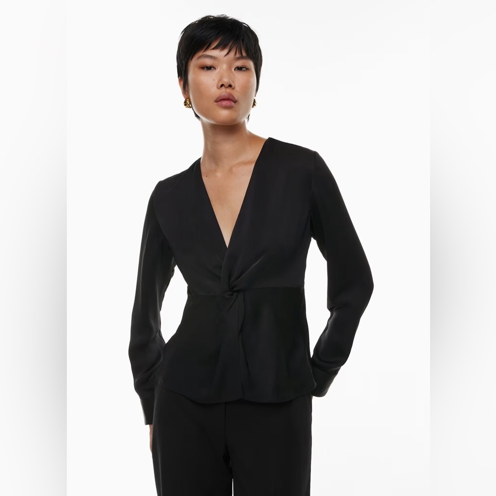 PHOTOS ADDED - Babaton Media Satin Blouse - Black - Size Medium